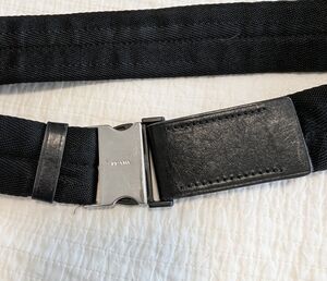 Prada Black Webbing Belt with Silver Buckle